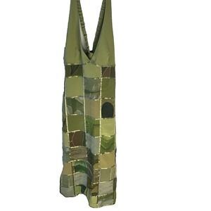 Handmade Sheer BabyDoll Midi Goblin Fairy Forest Dress‎ Women Patchwork Green